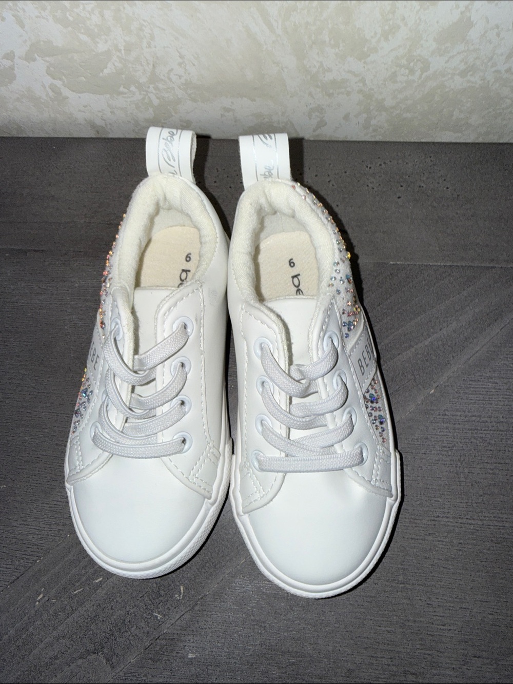 bebe White Girls' Rhinestone-Embellished Lace-Up Sneakers